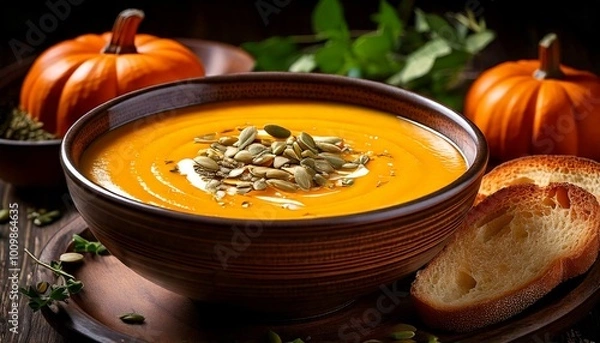 Fototapeta pumpkin soup with pumpkin
