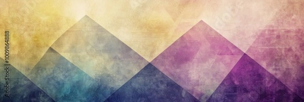 Fototapeta blending pastel hues of yellow, purple, and blue Tones Geometric Triangles Grainy Texture. background with Subtle Gradients and Muted Colors 