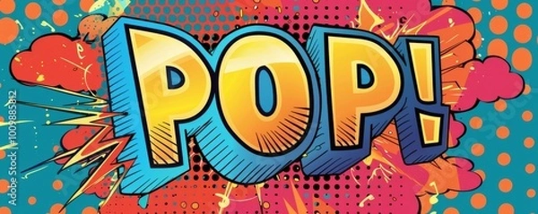Fototapeta Playful pop art background with "POP" text. Dynamic visuals, Bold graphics, Colorful vector