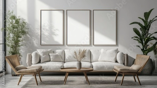 Fototapeta Contemporary Poster Mock up. Scandinavian Interior Design Background. Generative AI.