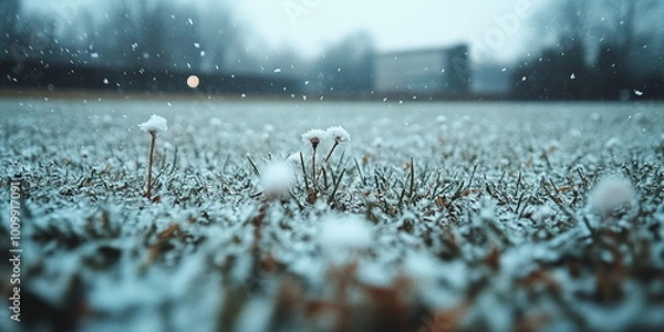 Fototapeta Winter wallpaper wallpapers background backgrounds with sun, sunny, grass, snow, ice, frost and bokeh