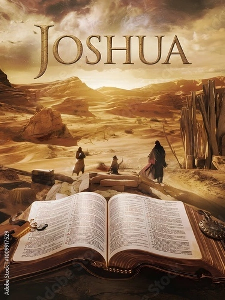 Fototapeta An epic cinematic presentation of the Bible with the name Joshua written in gold above it. 