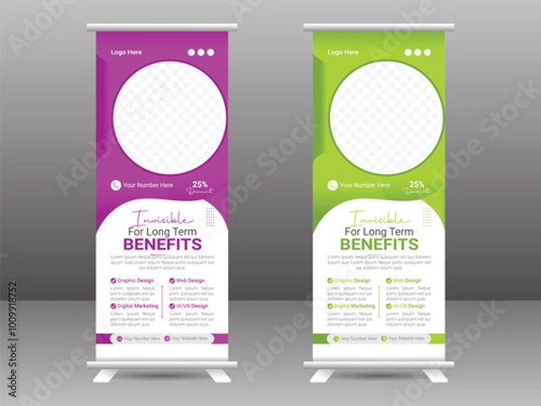 Fototapeta banner with multiple trendy gradient colors design vector bundle templateModern creative corporate business standee rollup pullup.