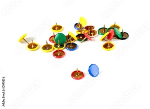 Obraz Colorful tacks, isolated on white