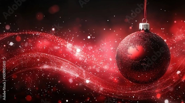 Fototapeta A red Christmas ornament hangs from a string