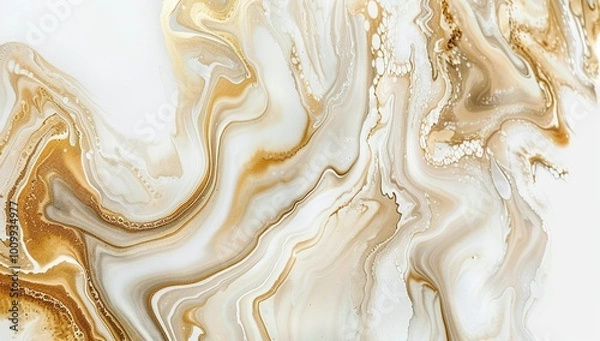 Fototapeta A close-up of an abstract painting with swirling patterns in shades of beige...