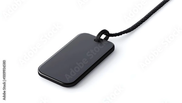Fototapeta a black rectangular tag with a black cord

