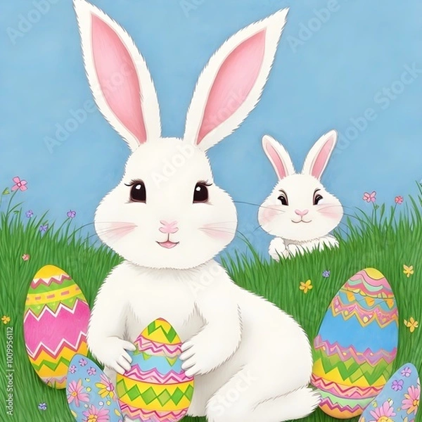 Fototapeta easter bunny with easter eggs