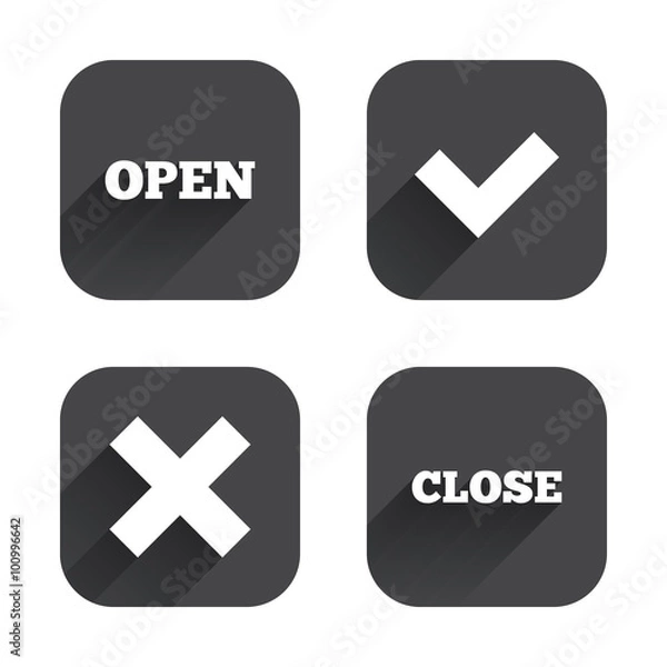 Fototapeta Open and Close icons. Check or Tick. Delete sign