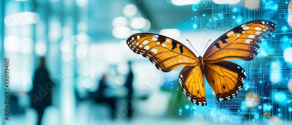 Obraz Illustration of the process of digital transformation with the symbol of a butterfly