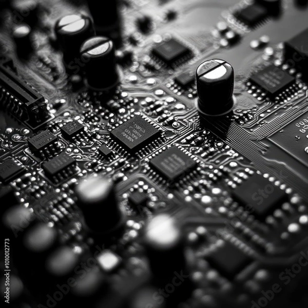 Fototapeta Close-up of a Circuit Board with Microchips and Components