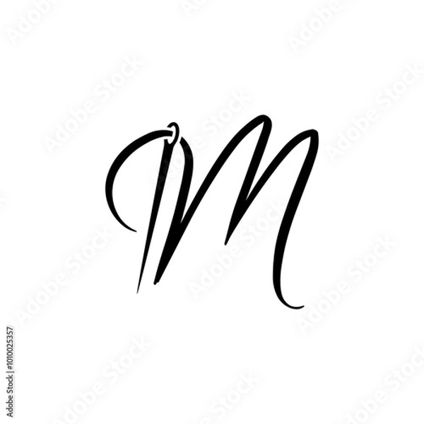 Fototapeta script letter initial m with sewing needle logo