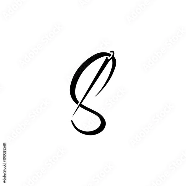Fototapeta script letter initial s with sewing needle logo