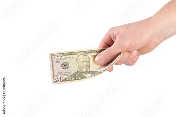 Obraz Dollars in a man's hand isolated on white