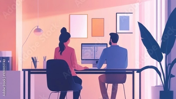 Fototapeta Collaborative Workspace: A Vibrant Office Scene Filled with Creativity and Teamwork