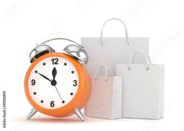 Fototapeta alarm clock and shopping bag (time to buy concept)
