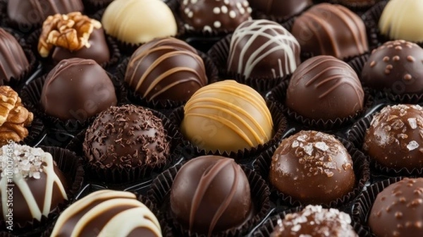 Fototapeta An Assortment of Gourmet Chocolate Truffles in a Box