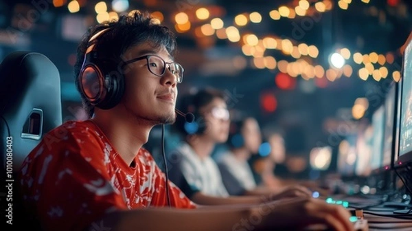 Obraz Gamer immersed in an esports competition environment