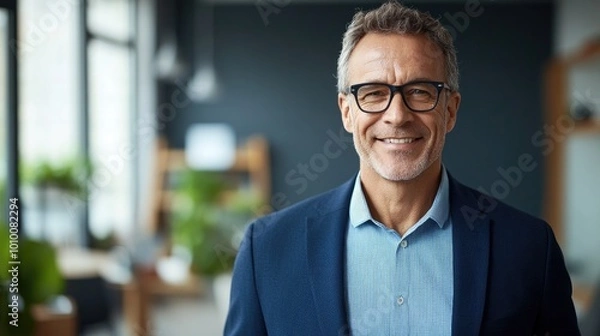 Fototapeta Smiling Middle-Aged Businessman in a Suit and Glasses