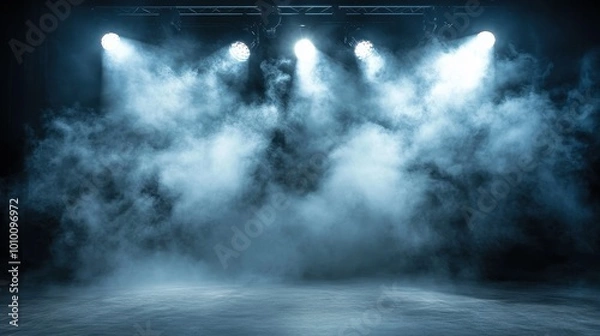 Fototapeta Dramatic Stage Lighting with Fog and Spotlights