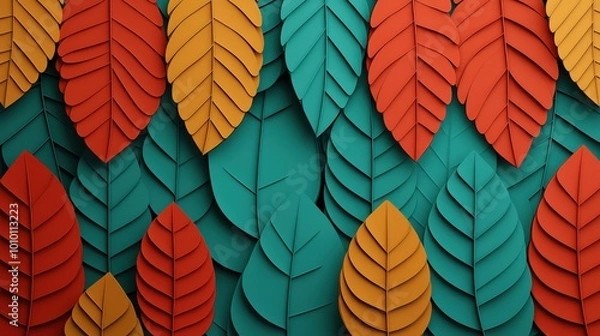 Obraz Colorful Paper Cut Leaf Pattern Background