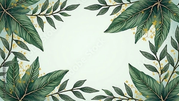 Fototapeta Luxury watercolor background with golden branches and leaves in line art style. Botanical abstract green wallpaper for banner design, textile, print, decor