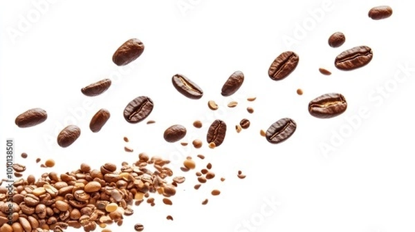 Fototapeta A dynamic arrangement of coffee beans, highlighting the beauty of coffee in motion.