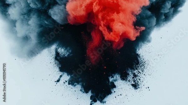 Fototapeta An explosion of colored smoke and particles creating a dramatic visual effect.