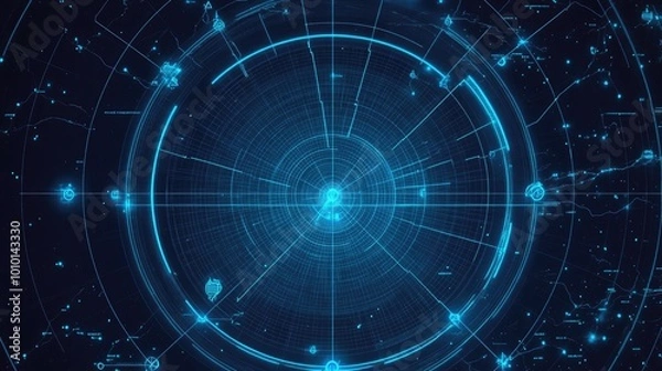 Fototapeta Futuristic Digital Radar Display with Blue Elements