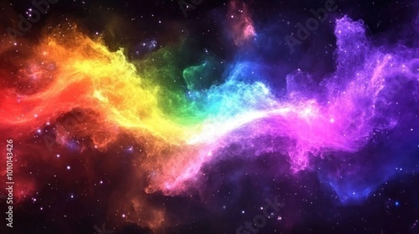 Fototapeta A vibrant cosmic scene with colorful nebulae and stars, evoking wonder and exploration.