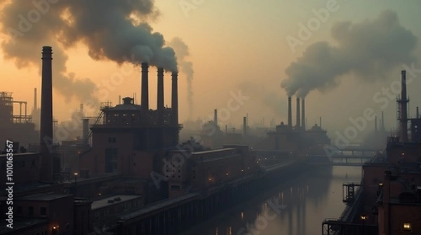 Fototapeta Industrial factory in the age of steam engines during the 19th century