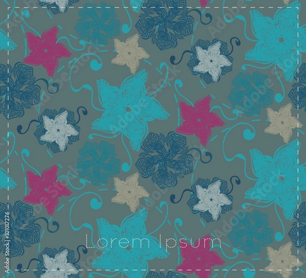 Obraz  Card with abstract flowers and leaves.