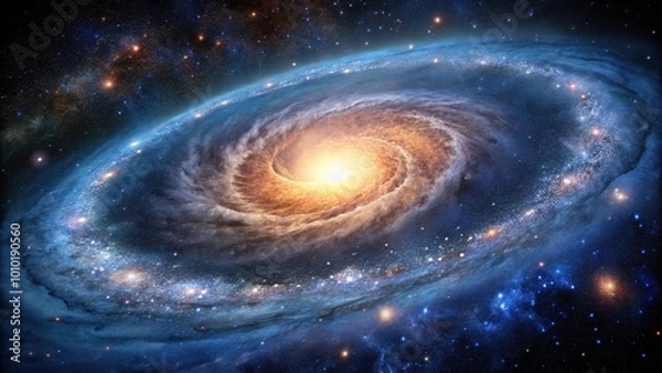 Fototapeta Extreme close-up of a majestic spiral galaxy with nebulae and stars in deep space photography