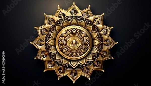 Obraz Golden mandala on black background