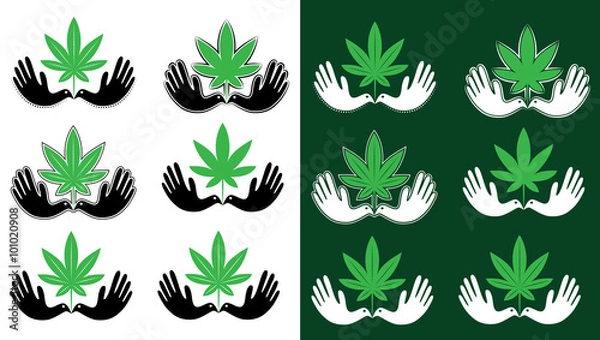 Fototapeta Cannabis marijuana green textured leaf and peaceful dove symbol vector illustration