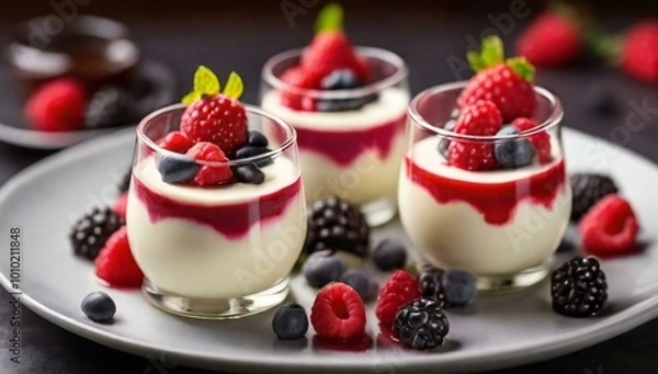 Obraz panna cotta dessert with berries