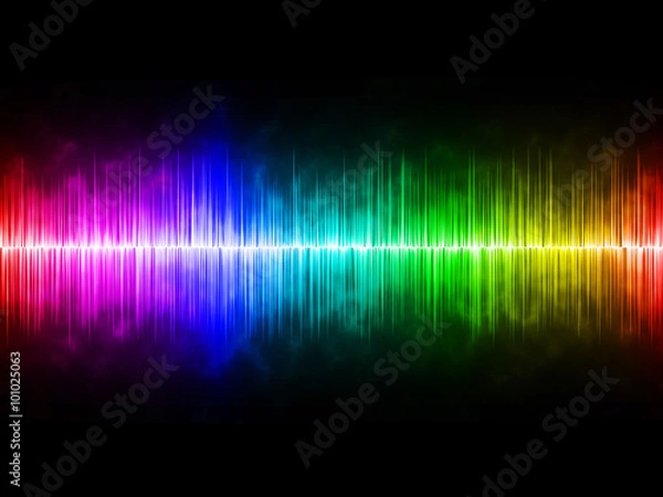 Obraz Diffusely Rainbow Soundwave with Black Background