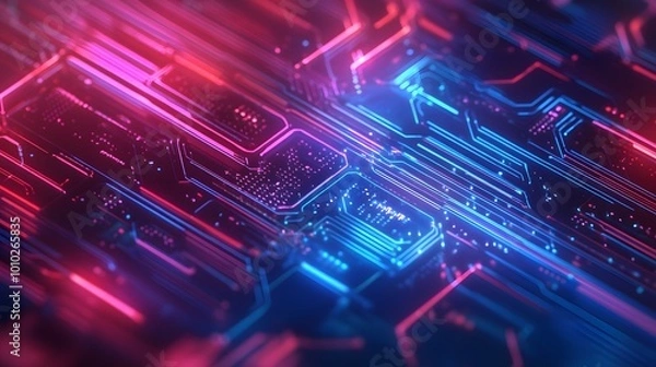 Fototapeta Abstract Circuitry Pattern with Neon Blue and Pink Lines