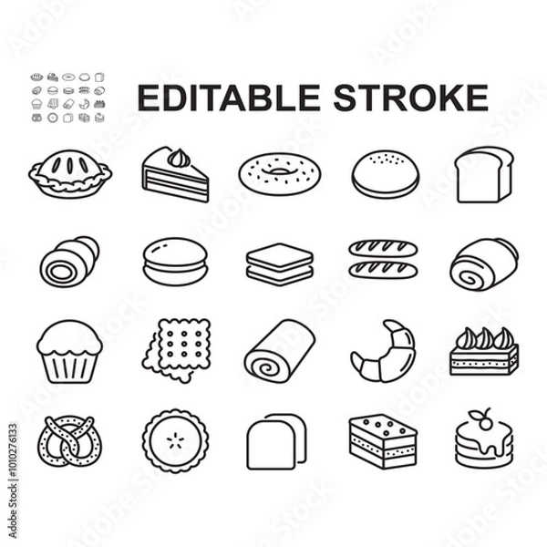 Fototapeta Bread and cake icon set. Contains icons such as pie, donut and others.