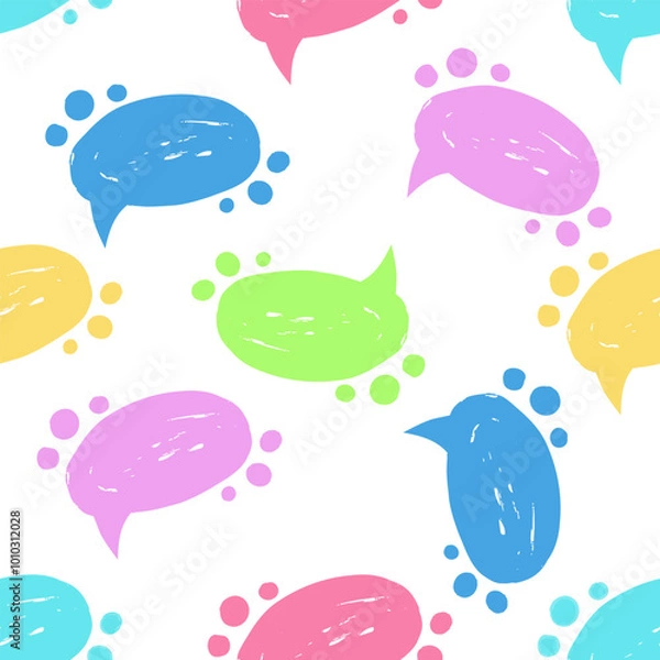 Obraz Speech bubble, speech balloon, chat bubble hand drawn seamless pattern. Brush elements, brush with crayon effect, chalk texture.