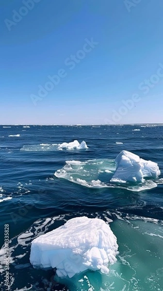 Fototapeta Icebergs Floating in Blue Ocean Water Polar Landscape Arctic Climate Change