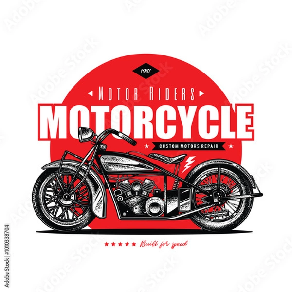 Obraz T-shirt or poster design with an illustration of an old motorcycle. Original vector illustration in vintage style.
