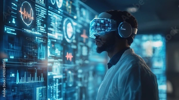 Fototapeta A digital futuristic and technological approach to global healthcare 