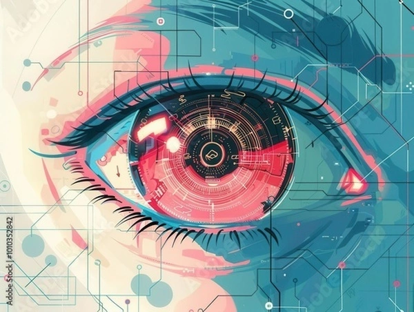 Fototapeta AI assistant flat design worm's-eye view technology theme anime animation Complementary Color Scheme,