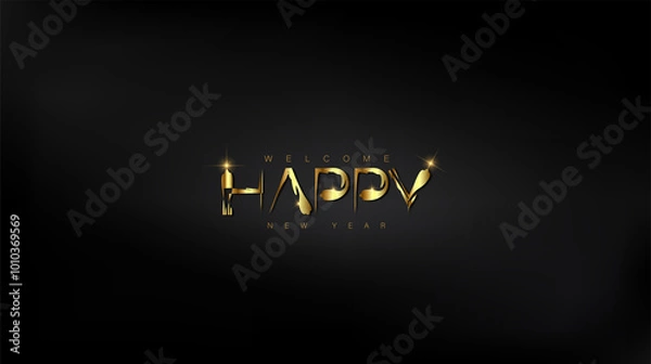 Fototapeta Festive Happy New Year lettering on a black background, represents the excitement and optimism of the new year ahead