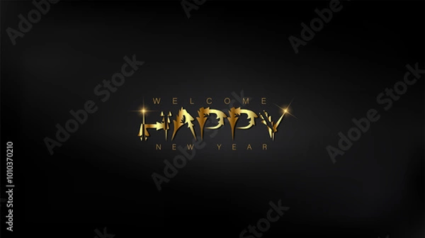 Fototapeta Festive Happy New Year lettering on a black background, represents the excitement and optimism of the new year ahead