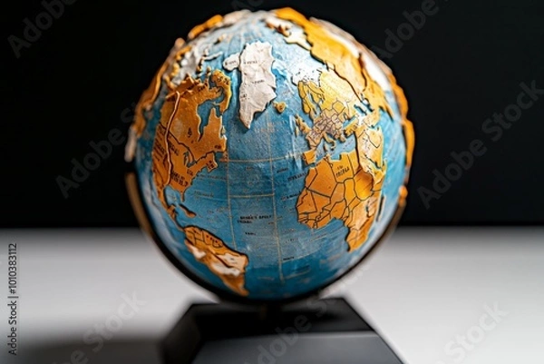Obraz A weathered globe with outdated borders, representing the political and geographical changes that have occurred over time in yesterdayâ€™s history