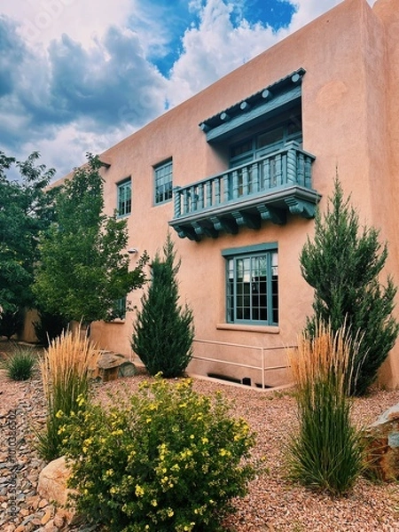 Obraz Adobe building with blue trim