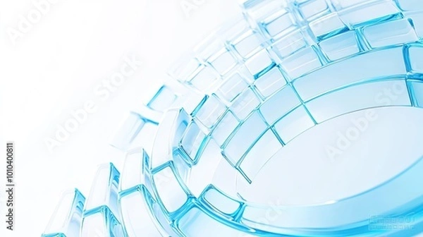 Fototapeta Abstract modern design featuring transparent glass-like geometric shapes arranged in a circular, layered composition with smooth curves and soft lighting