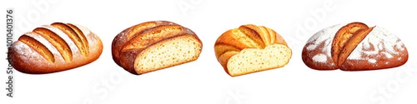Fototapeta Assorted bread loaves, white isolate background, transparent background